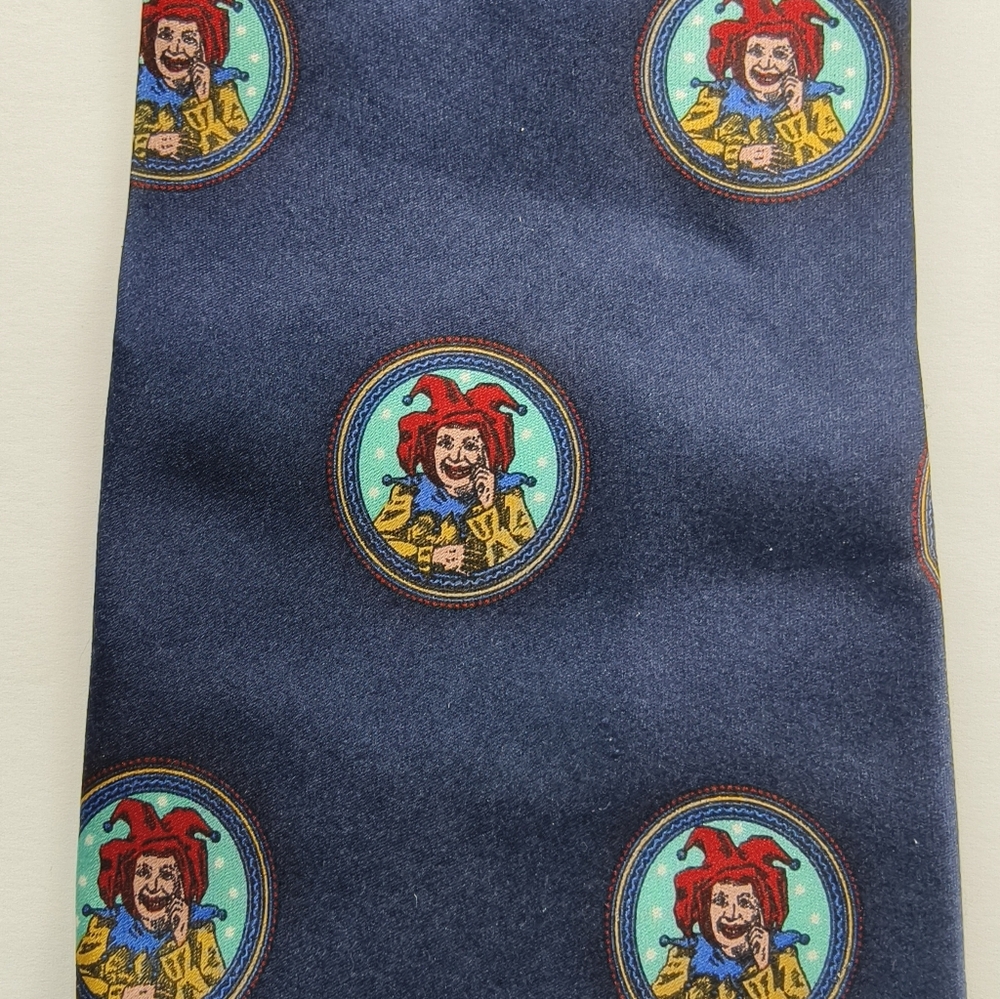 Vintage Moschino Silk Tie Navy Playful Clown Novelty Italy Jester Rare